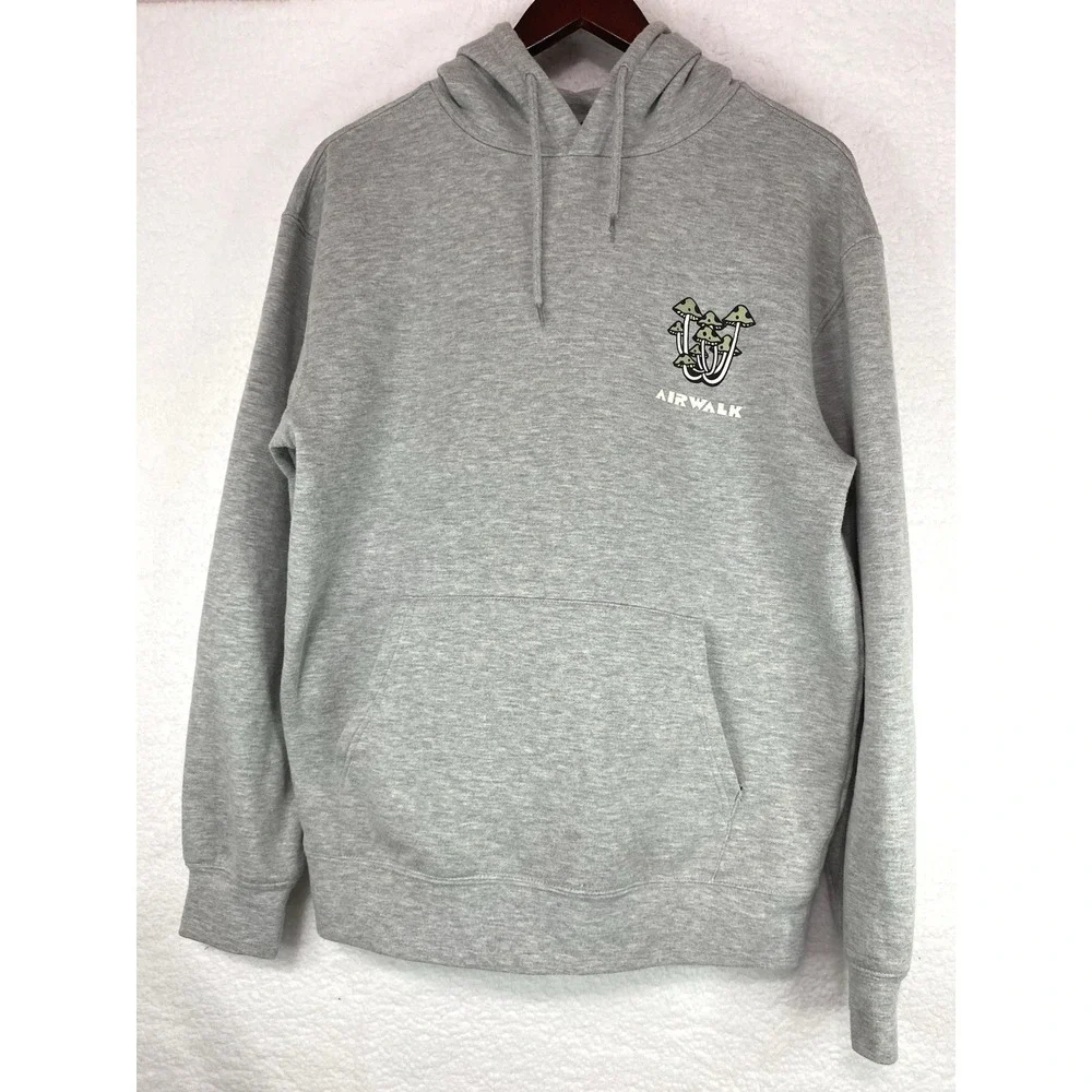 Airwalk Mens Grey‎ Hoodie Sweatshirt Size Medium Skull Mushrooms READ